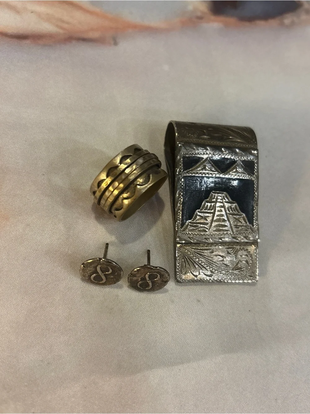Unbranded Silver Men's Money Clip & Ring + Earring Set